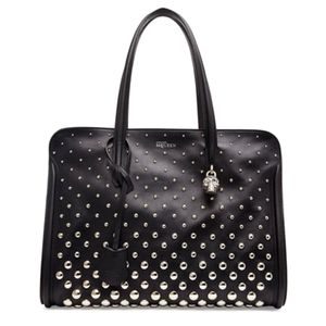 Alexander McQueen silver skull padlock studded satchel bag